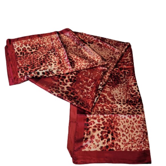 New Maroon Red Animal Print Long Rectangular Scarf - Picture 4 of 4